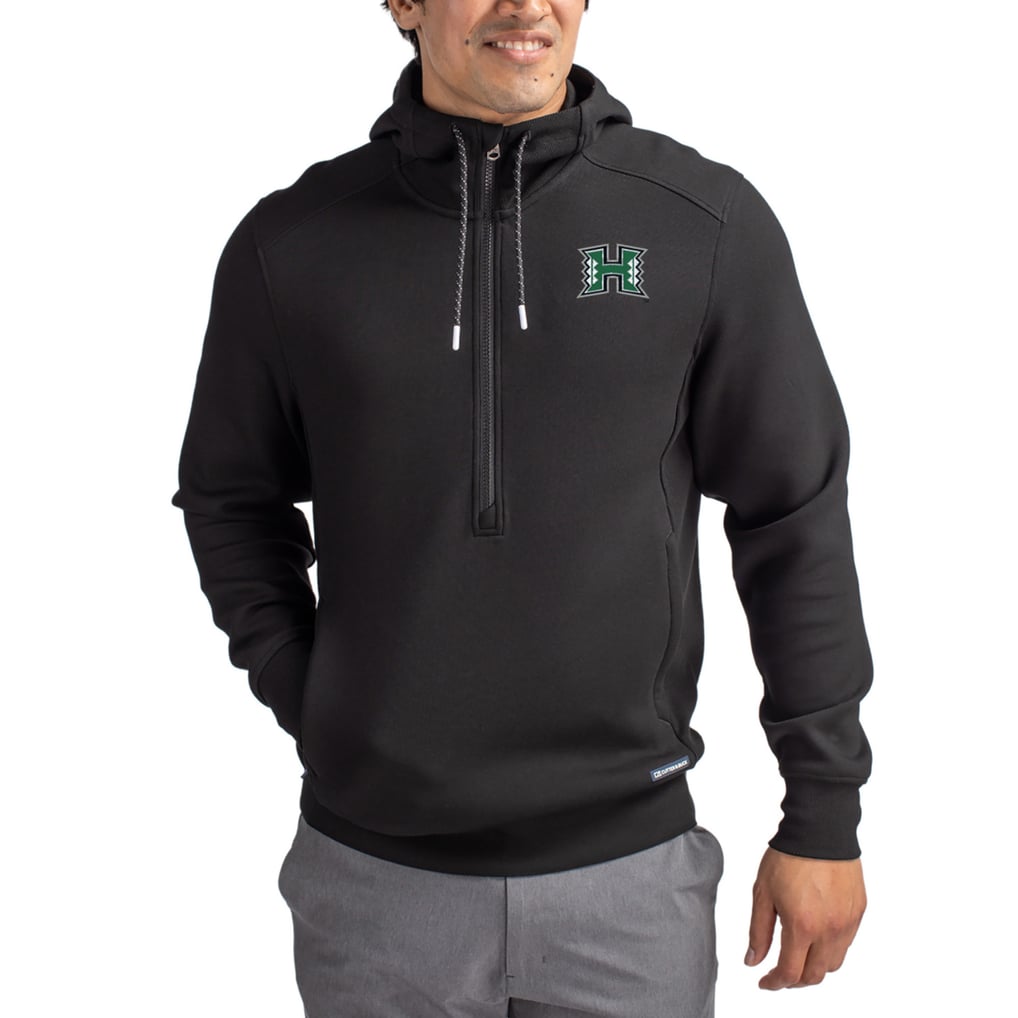  Hawaii Rainbow Warriors Cutter & Buck Roam Eco Recycled Half-Zip Pullover Hoodie - Black